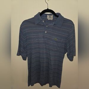 Lacoste Blue Striped Polo with Green Crocodile Logo